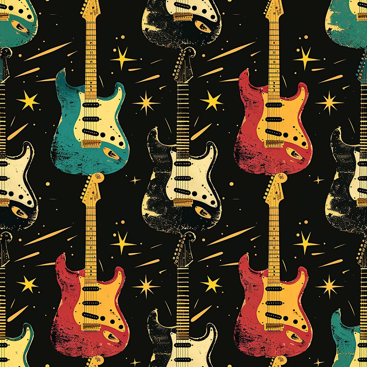 Daily Deal: Rock Legends Guitars Pattern 4 Quilting Cotton Fabric - 45" x 1 Yard"