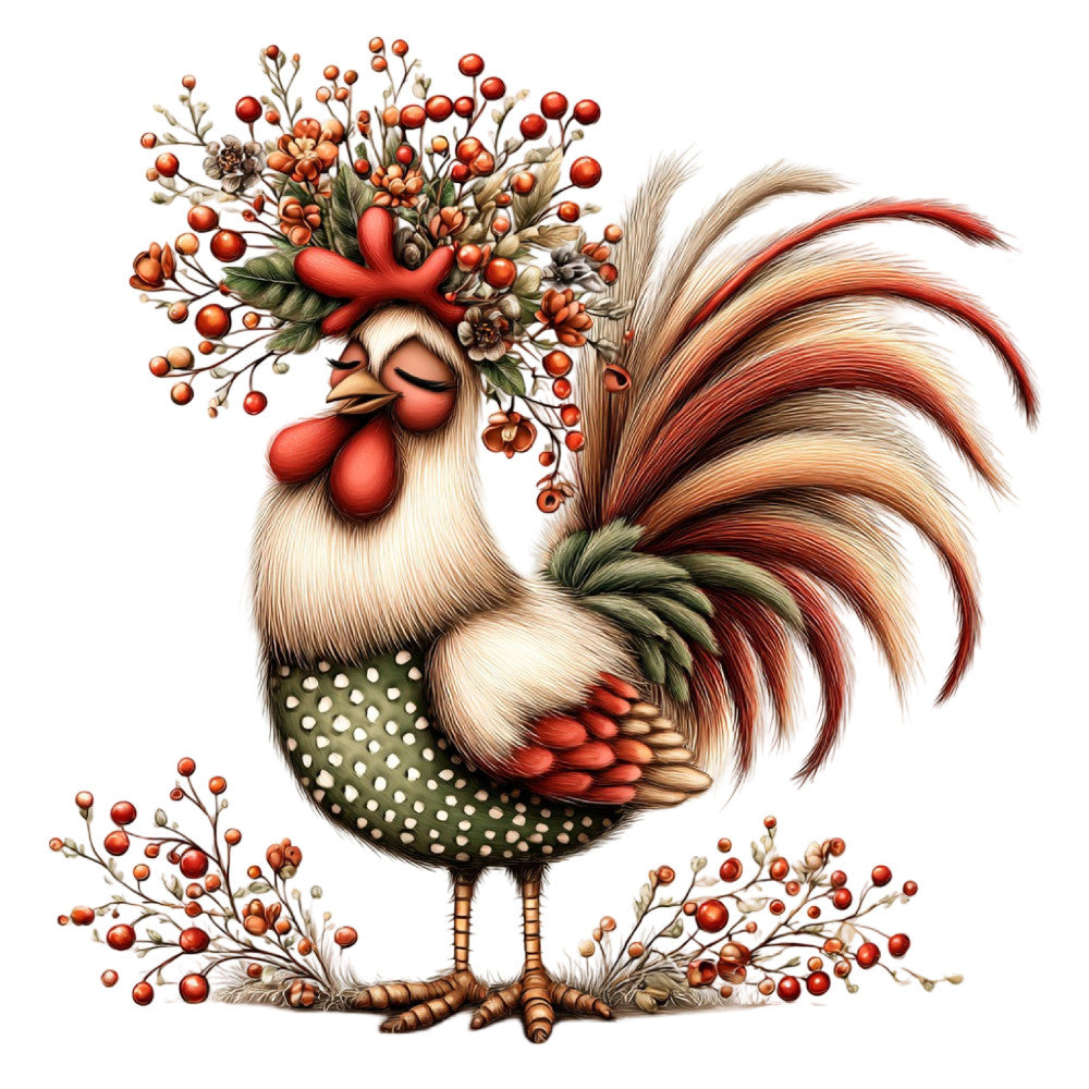 Whimsical Autumn Rooster Fabric Panel 3