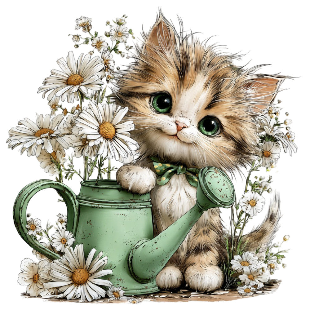 Whimsical Spring Cat Fabric Panel 24