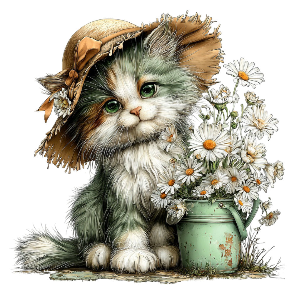 Whimsical Spring Cat Fabric Panel 21
