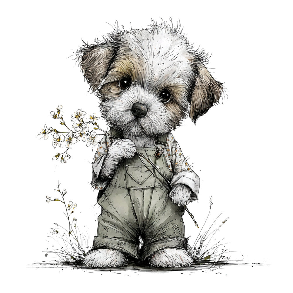Whimsical Spring Dogs Fabric Panel 25