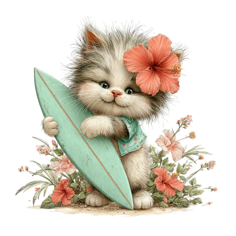 Whimsical Summer Cat Fabric Panel 2
