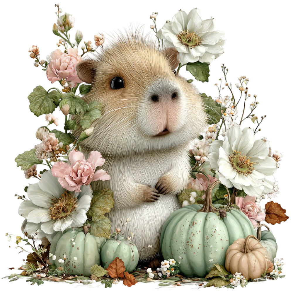 Whimsical Fall Autumn Capybara Fabric Panel 2