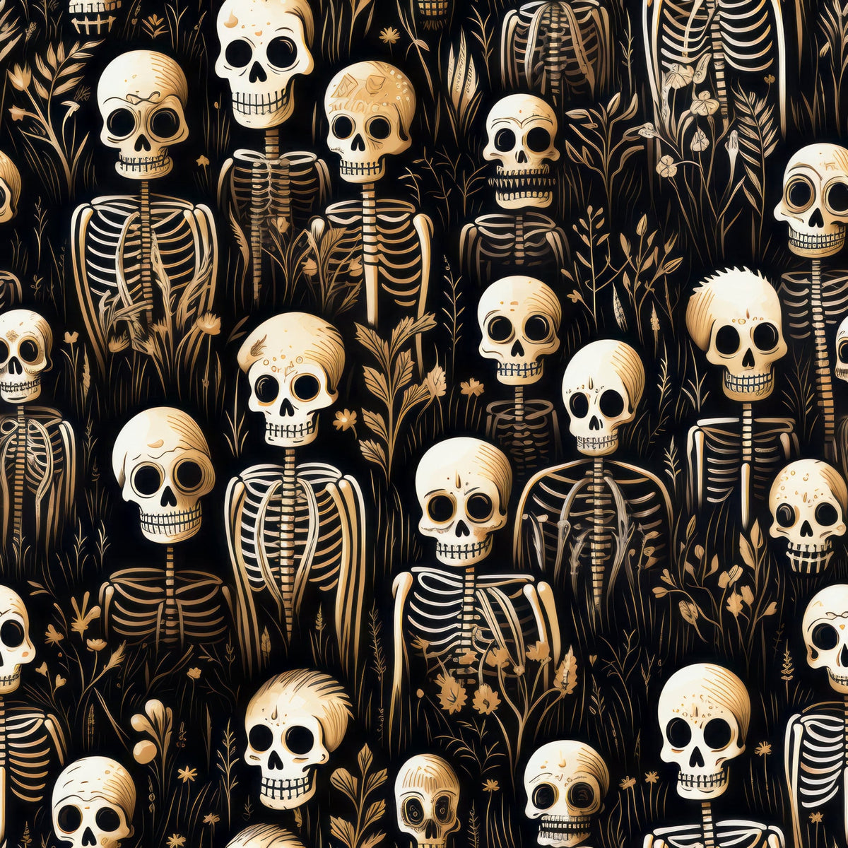 Daily Deal: Halloween Skeleton Pattern 5 Quilting Cotton Fabric - 45" x 1.5 Yards"