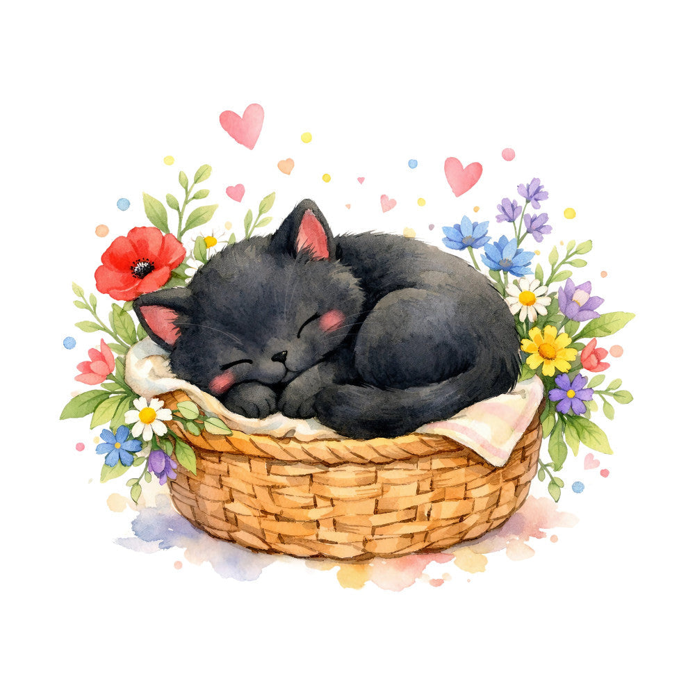 Black Spring Kitten Fabric Panel 16