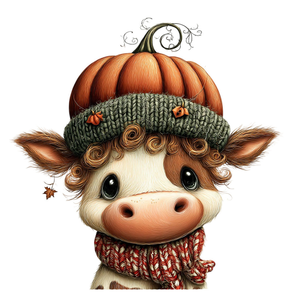 Whimsical Autumn Cow Fabric Panel 24