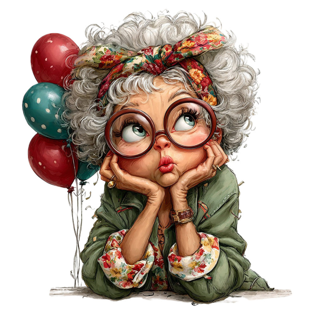 Whimsical Old Lady Birthday Fabric Panel 25