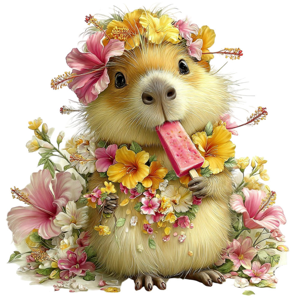Whimsical Summer Capybara Fabric Panel 11
