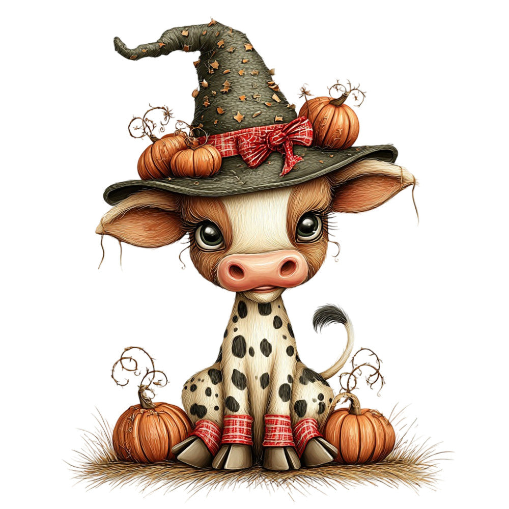 Whimsical Autumn Cow Fabric Panel 21
