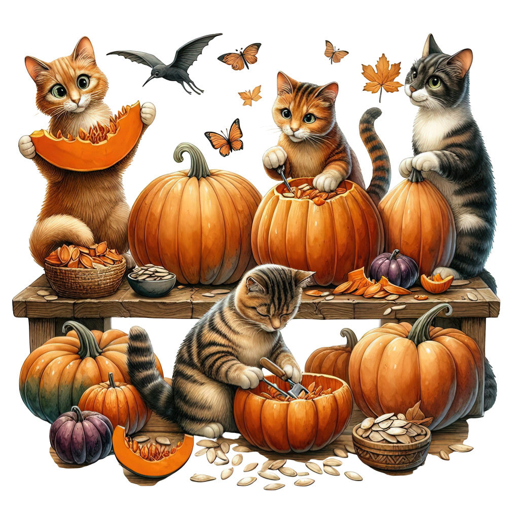 Autumn Cats Fabric Panel 110