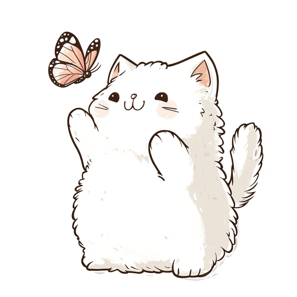 White Kawaii Cat Fabric Panel 8