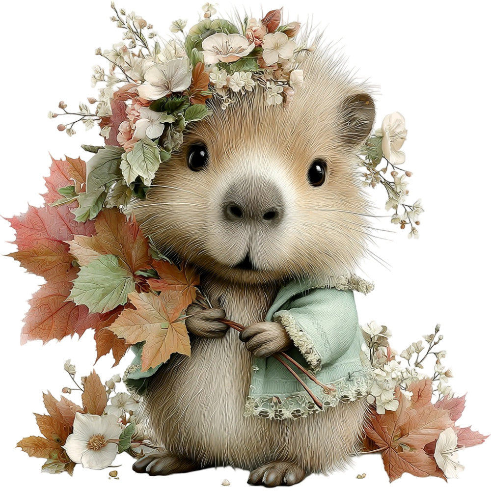 Whimsical Fall Autumn Capybara Fabric Panel 25