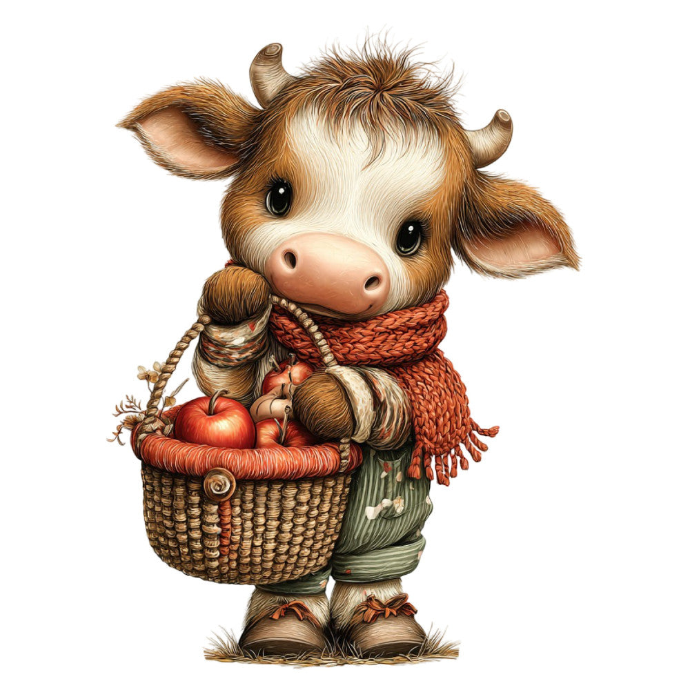 Whimsical Autumn Cow Fabric Panel 15