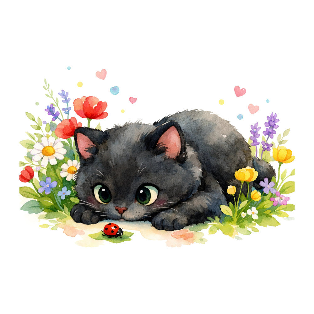 Black Spring Kitten Fabric Panel 11