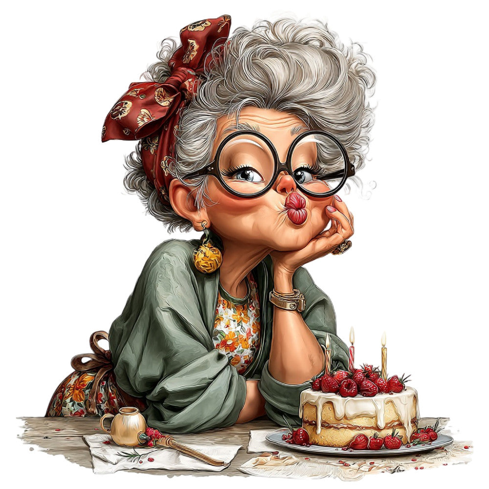 Whimsical Old Lady Birthday Fabric Panel 28