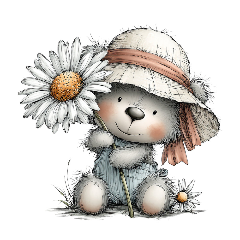 Whimsical Summer Teddy Bear Fabric Panel 30