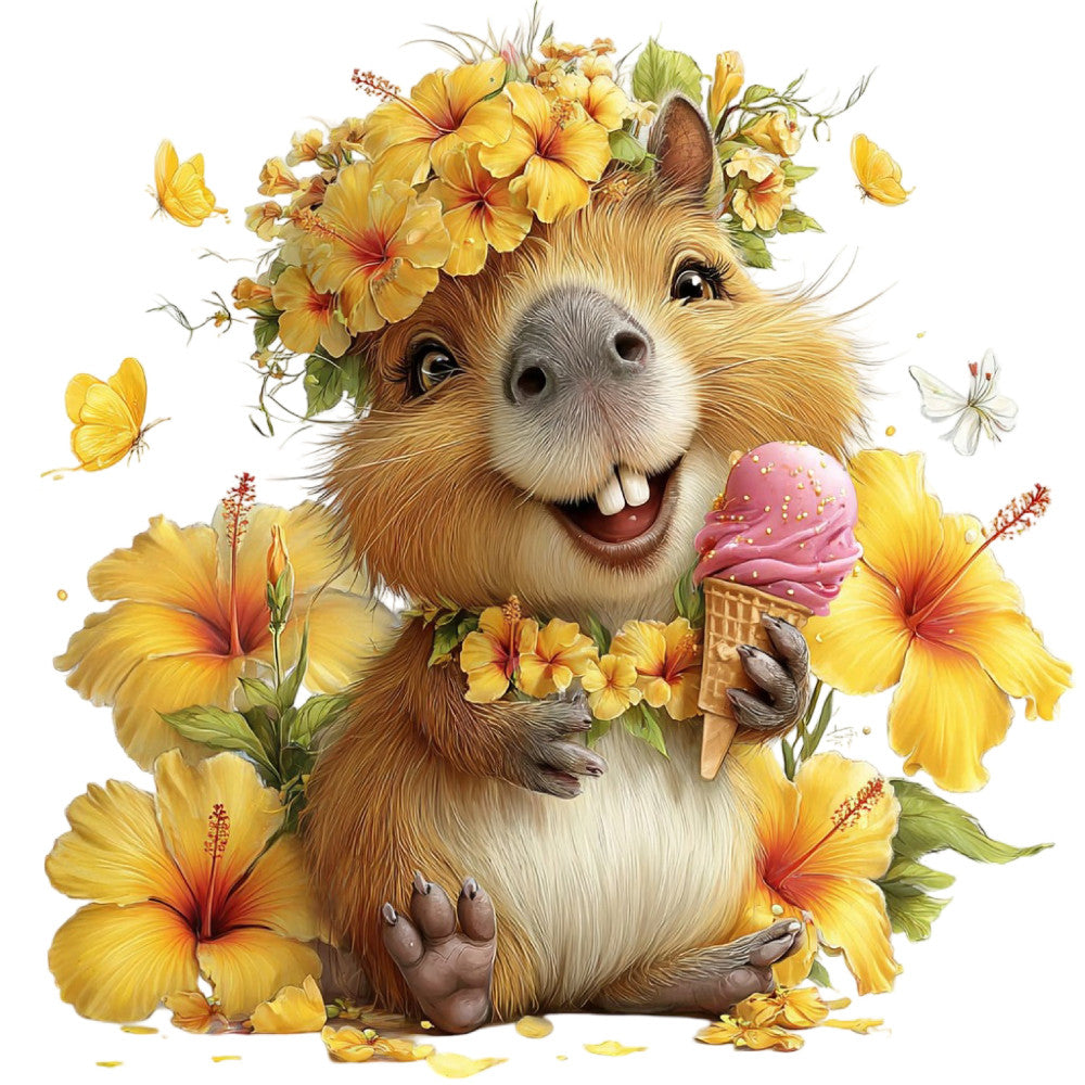 Whimsical Summer Capybara Fabric Panel 17