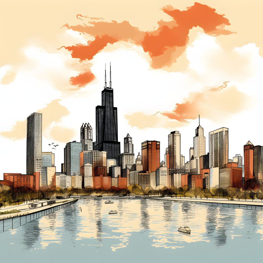 Pen and Ink Chicago Fabric Panel 5