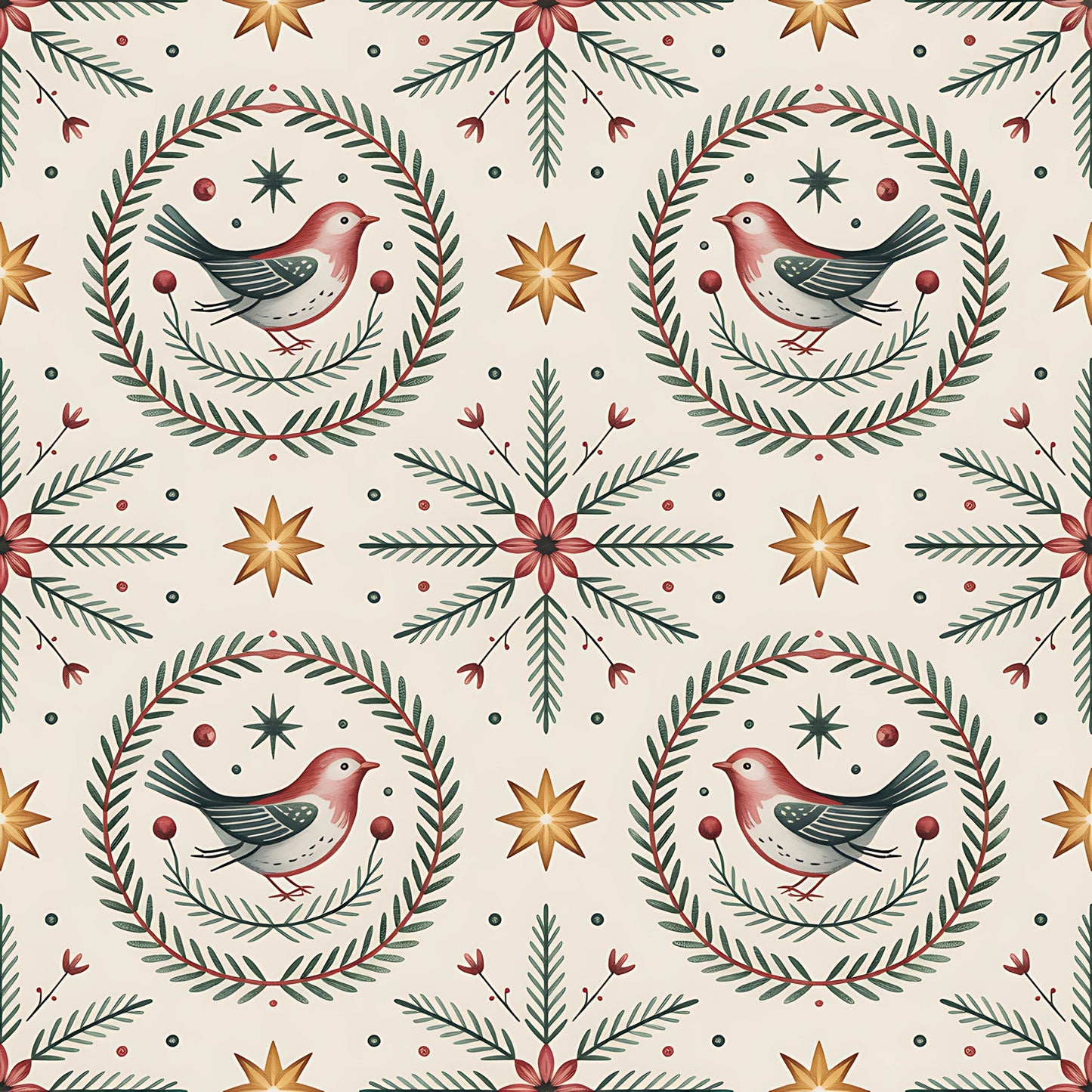 Daily Deal: Scandinavian Folk Christmas Pattern 13 Quilting Cotton Fabric - 118" x 3 Yards"