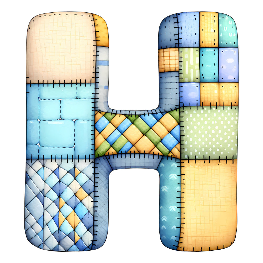 Blue Patchwork Alphabet Fabric Panel 16