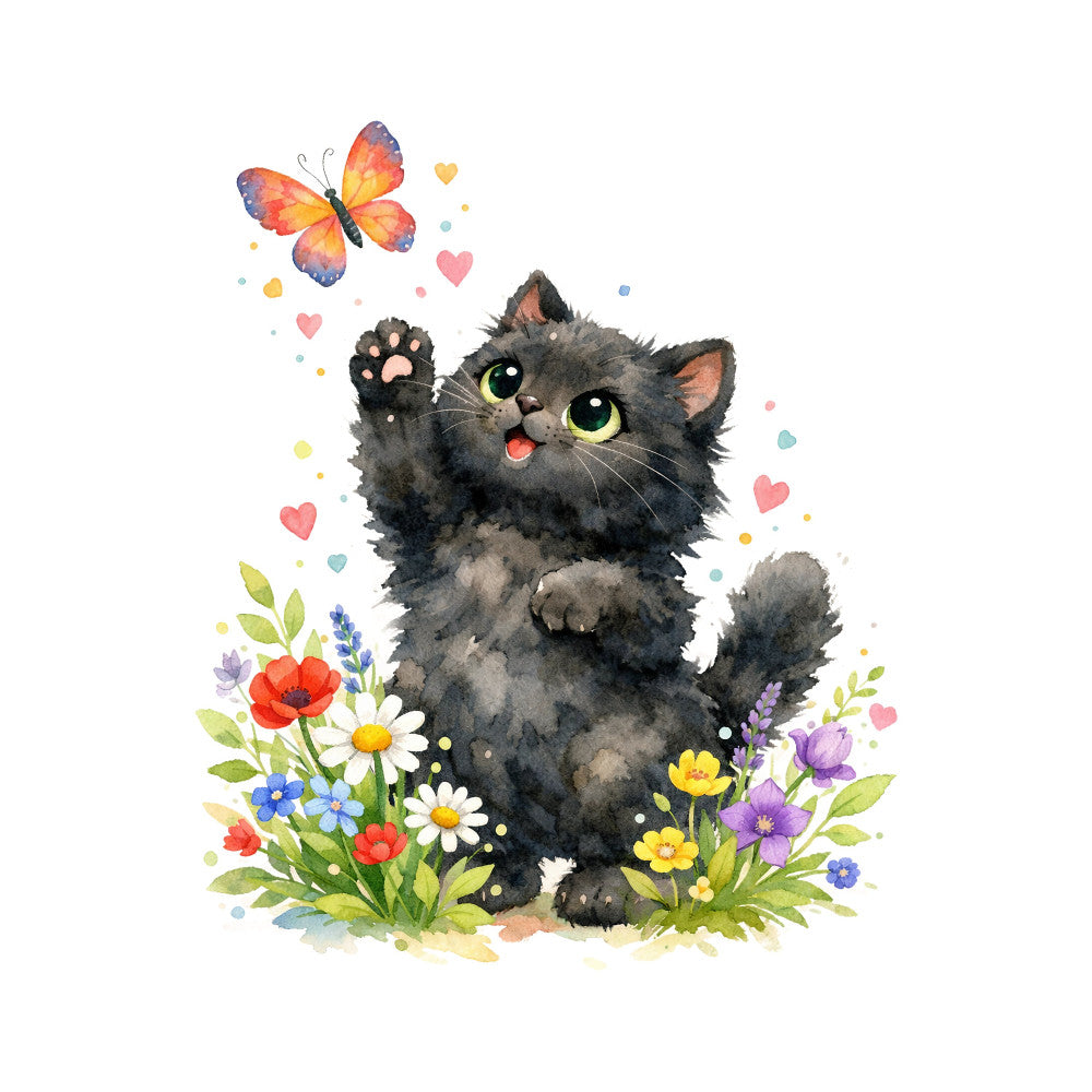 Black Spring Kitten Fabric Panel 4