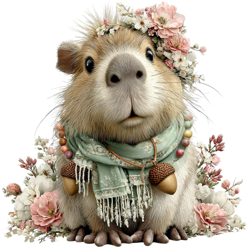 Whimsical Fall Autumn Capybara Fabric Panel 4