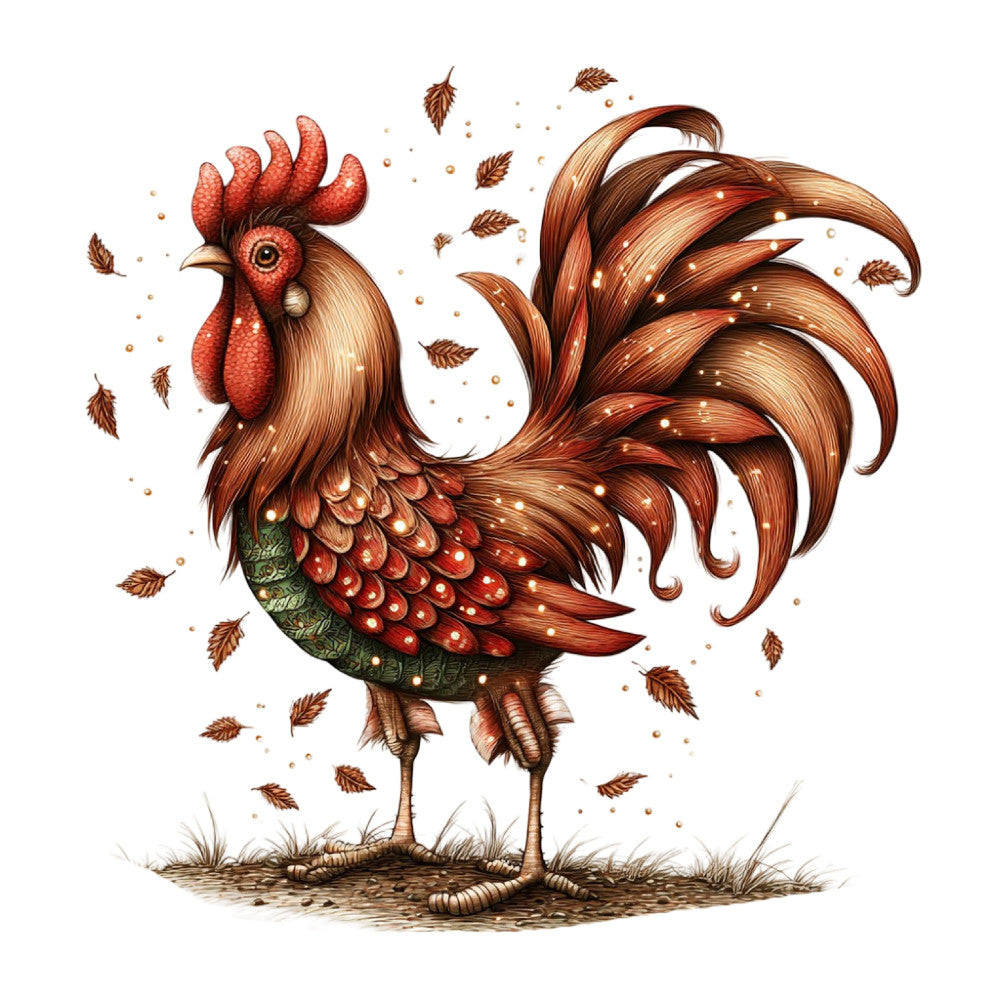 Whimsical Autumn Rooster Fabric Panel 19
