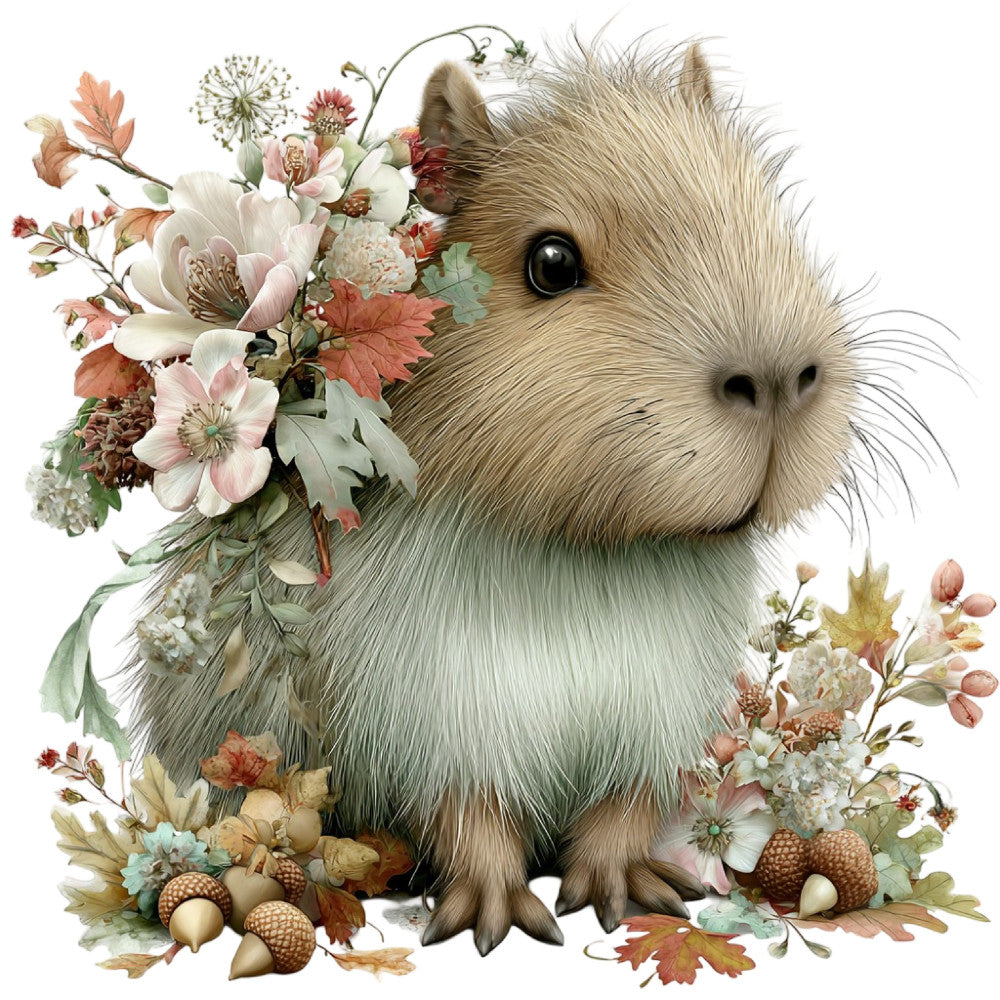 Whimsical Fall Autumn Capybara Fabric Panel 28