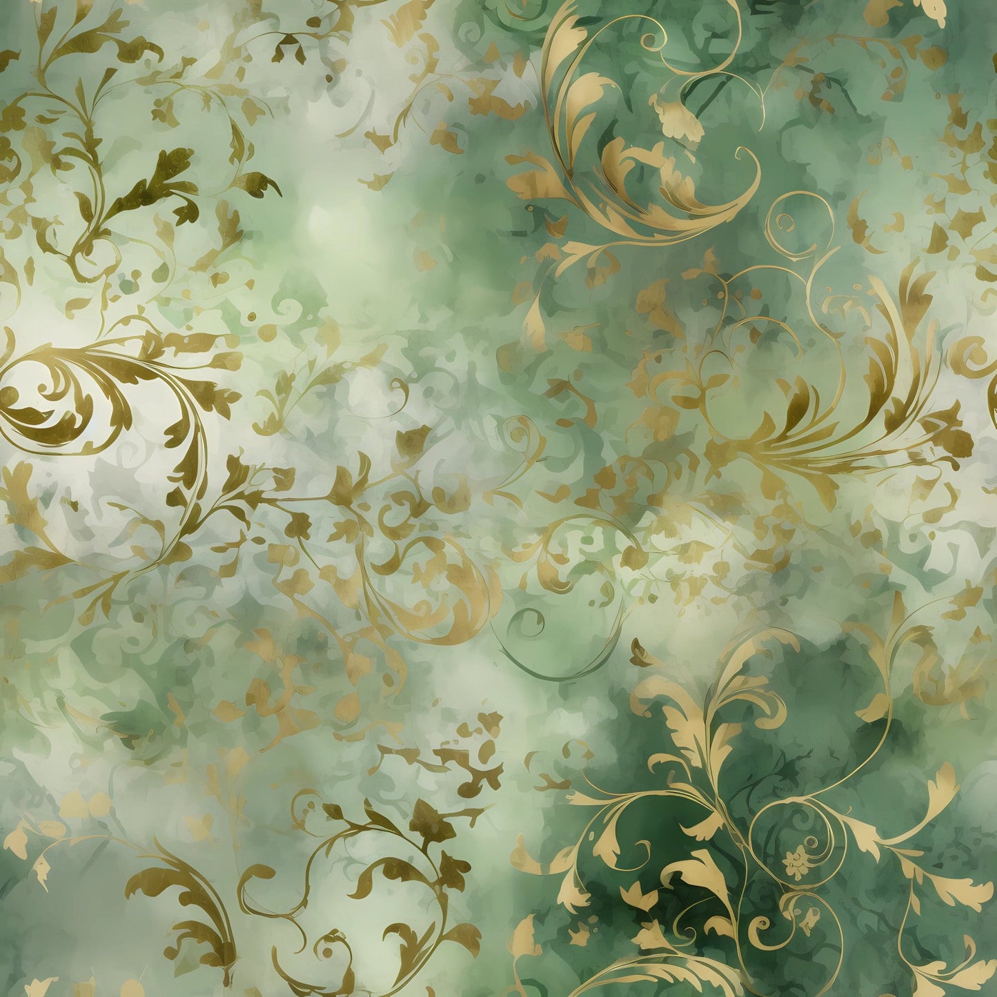 Daily Deal: Sage Green and Gold Grunge Damask Pattern 10 Quilting Cotton Fabric - 45" x 1 Yard"