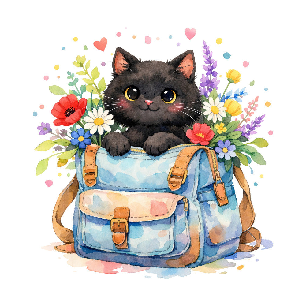 Black Spring Kitten Fabric Panel 10