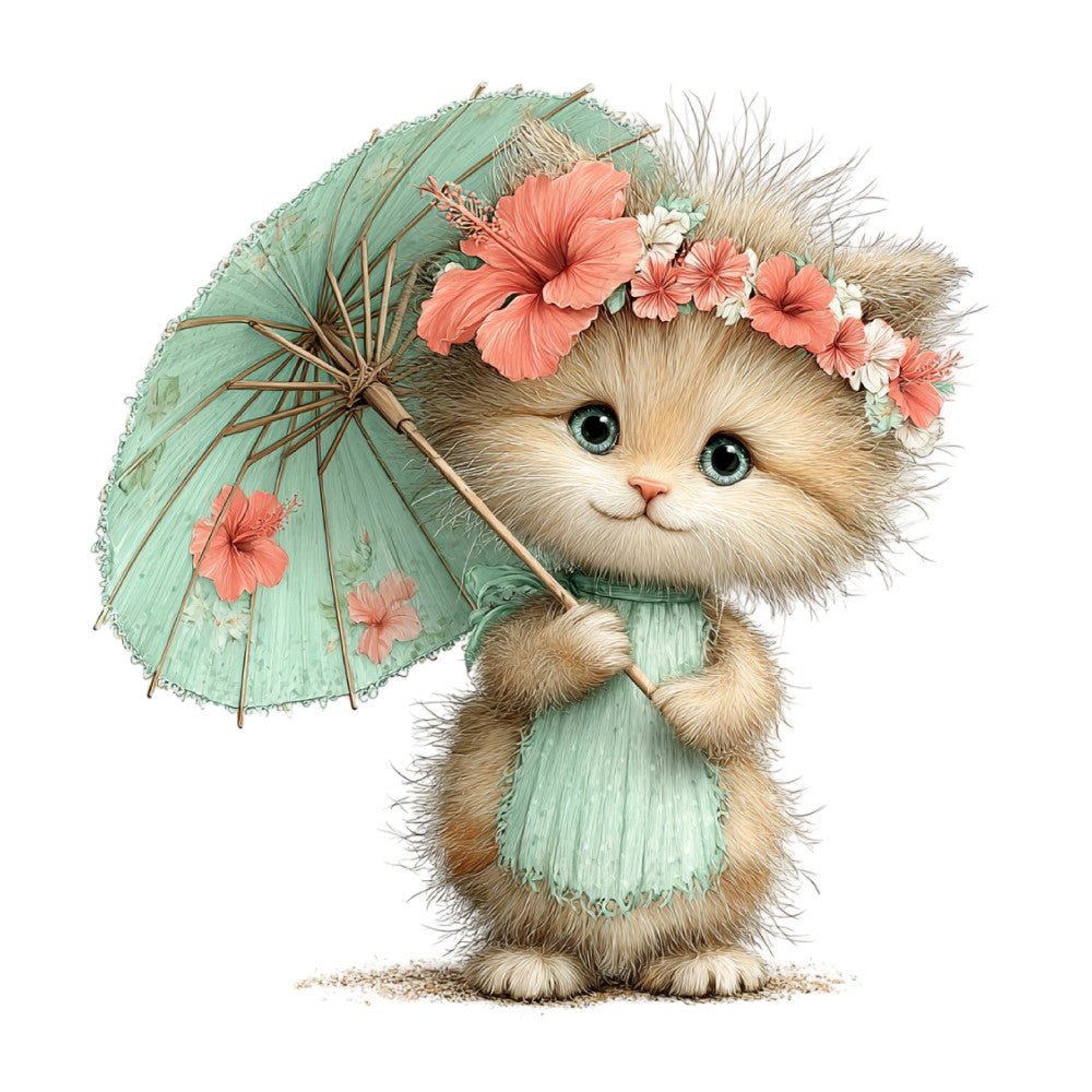 Whimsical Summer Cat Fabric Panel 10