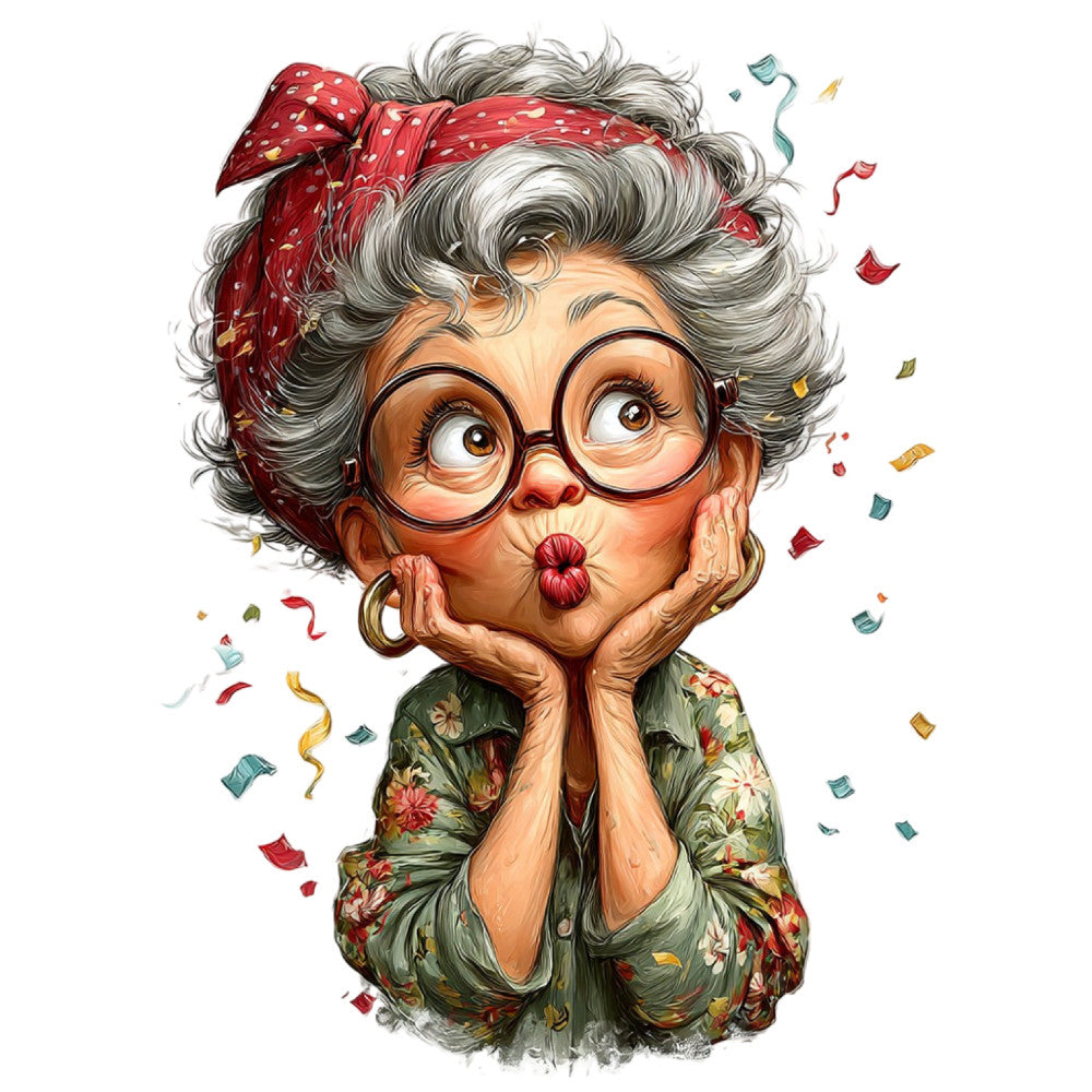 Whimsical Old Lady Birthday Fabric Panel 2