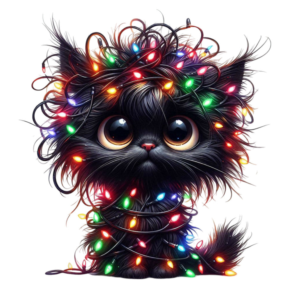 Tangled Christmas Cat Fabric Panel 15