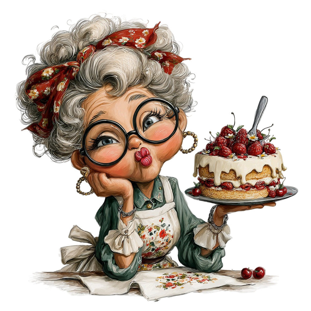 Whimsical Old Lady Birthday Fabric Panel 17