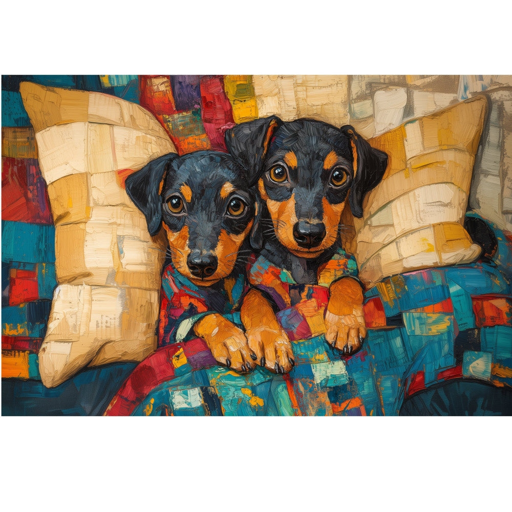 Dachshund Puppies Under Quilt Fabric Panel 1