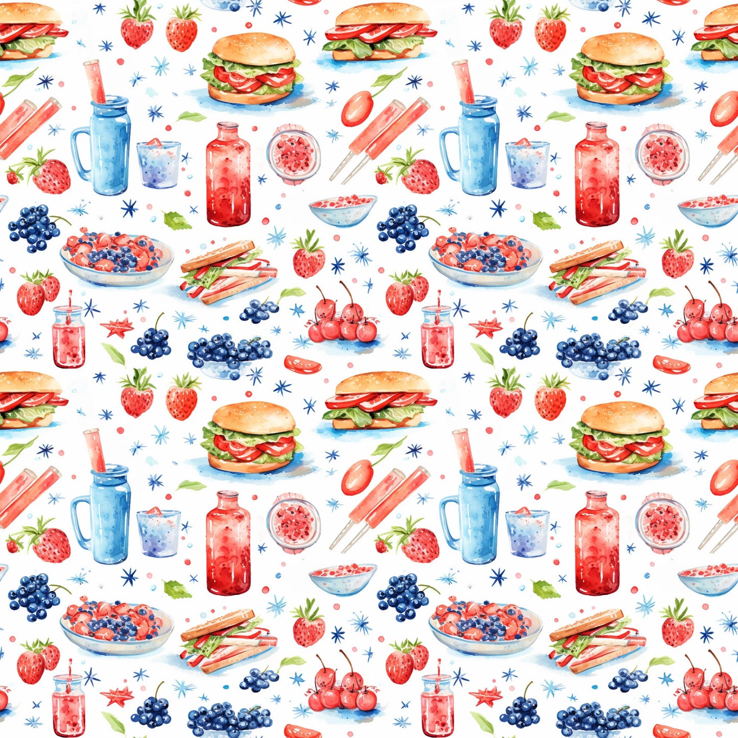 Daily Deal: Red White and BBQ Pattern 5 Quilting Cotton Fabric - 45" x 0.5 Yards"