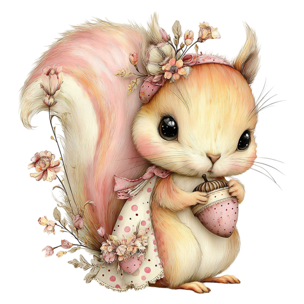Whimsical Summer Squirrel Fabric Panel 56