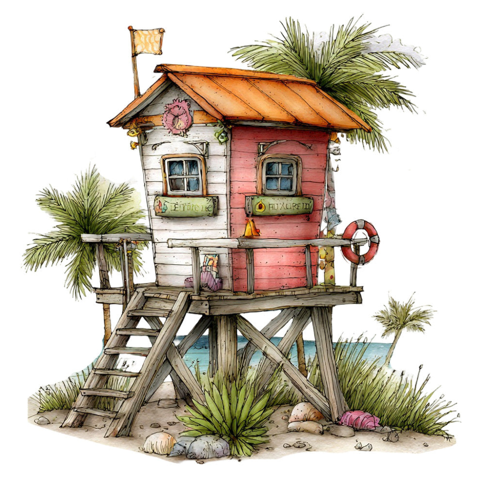 Whimsical Summer Beach Fabric Panel 17