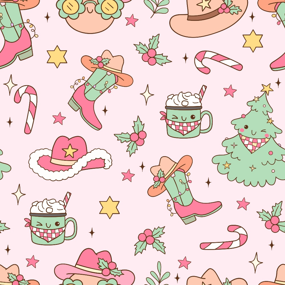 Daily Deal: Pink Cowgirl Christmas Pattern Quilting Cotton Fabric - 45" x 2 Yards"