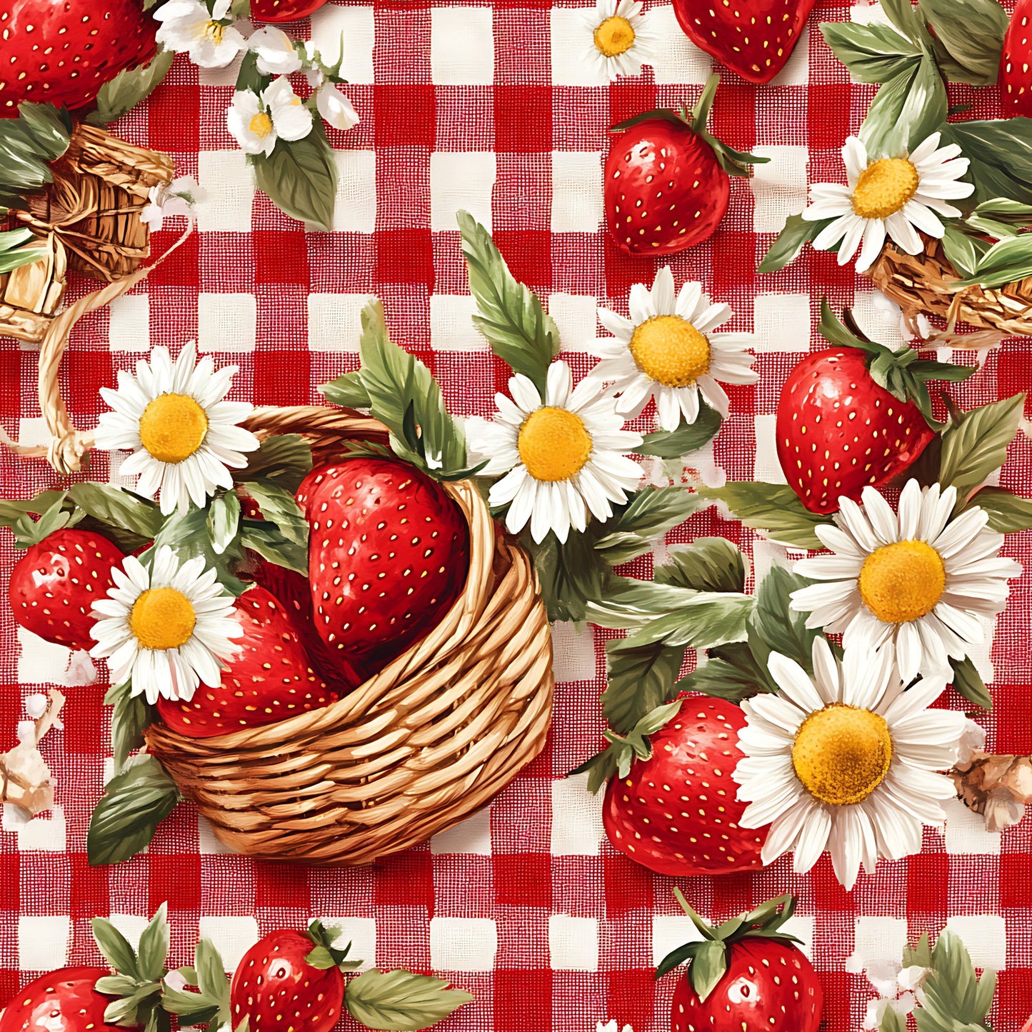 Daily Deal: Strawberry Gingham Picnic Pattern 16 Quilting Cotton Fabric - 45" x 0.5 Yards"