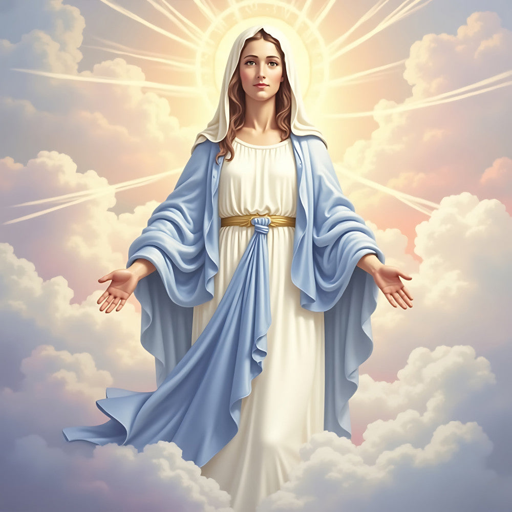 Virgin Mary Celestial Cloudscape Fabric Panel 1