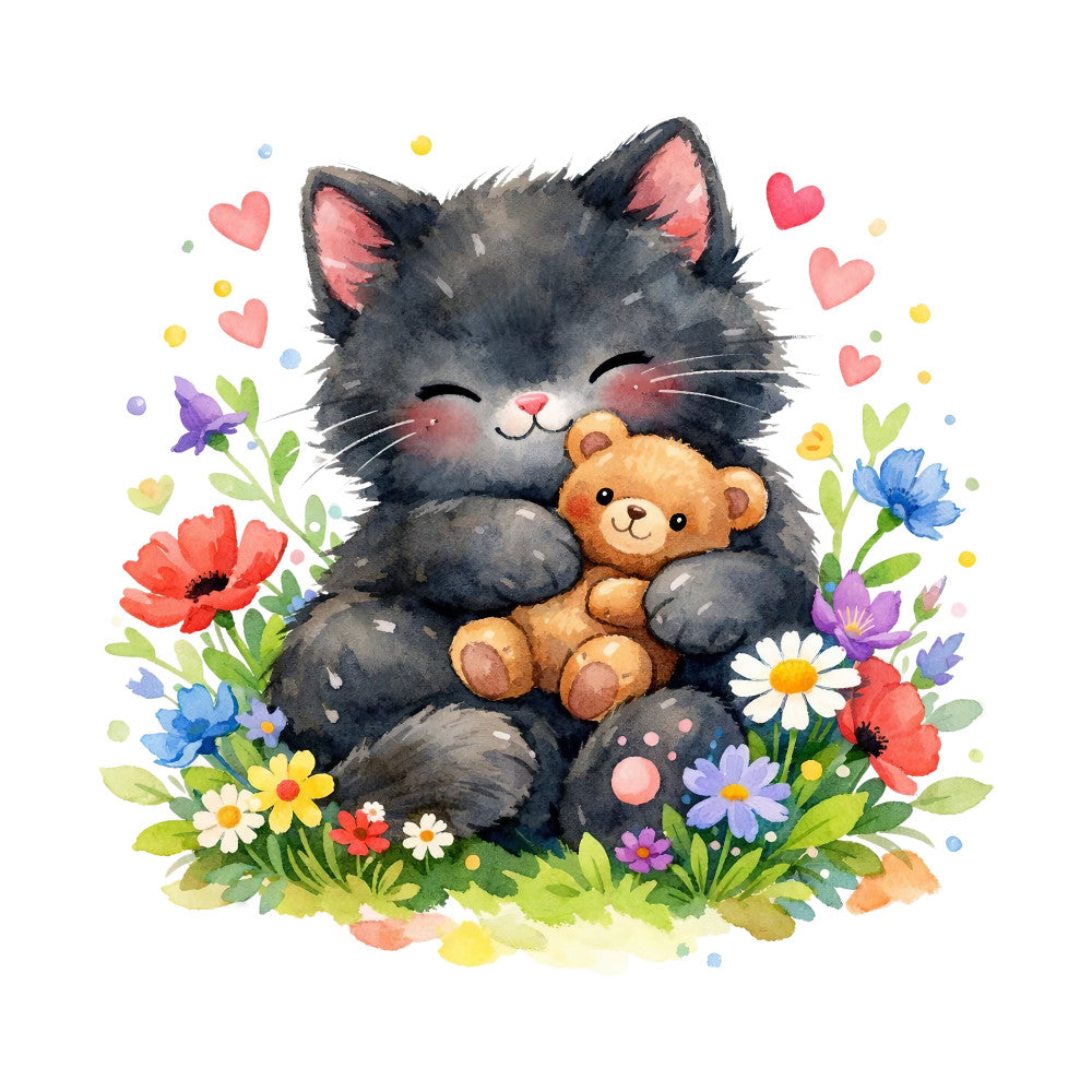Black Spring Kitten Fabric Panel 17