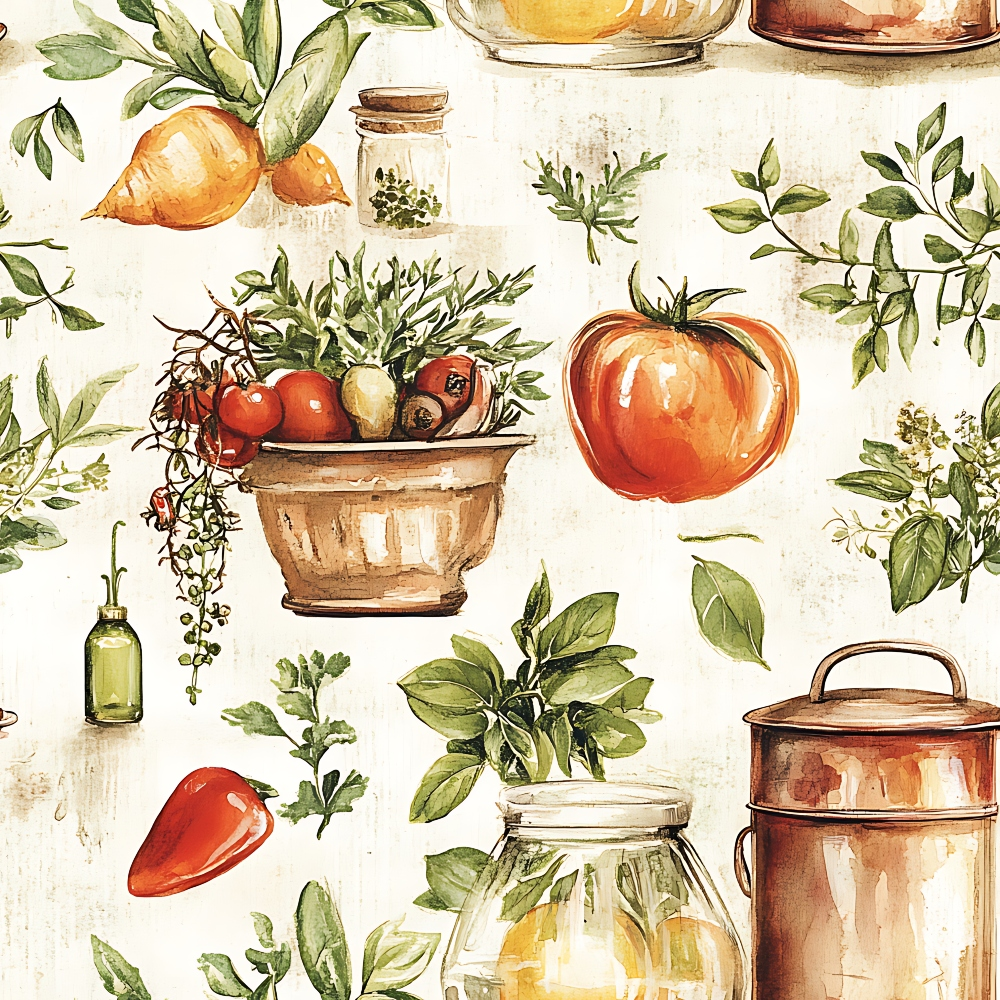 Daily Deal: Vintage Kitchen Ingredients Pattern 12 Quilting Cotton Fabric - 45" x 1 Yard"