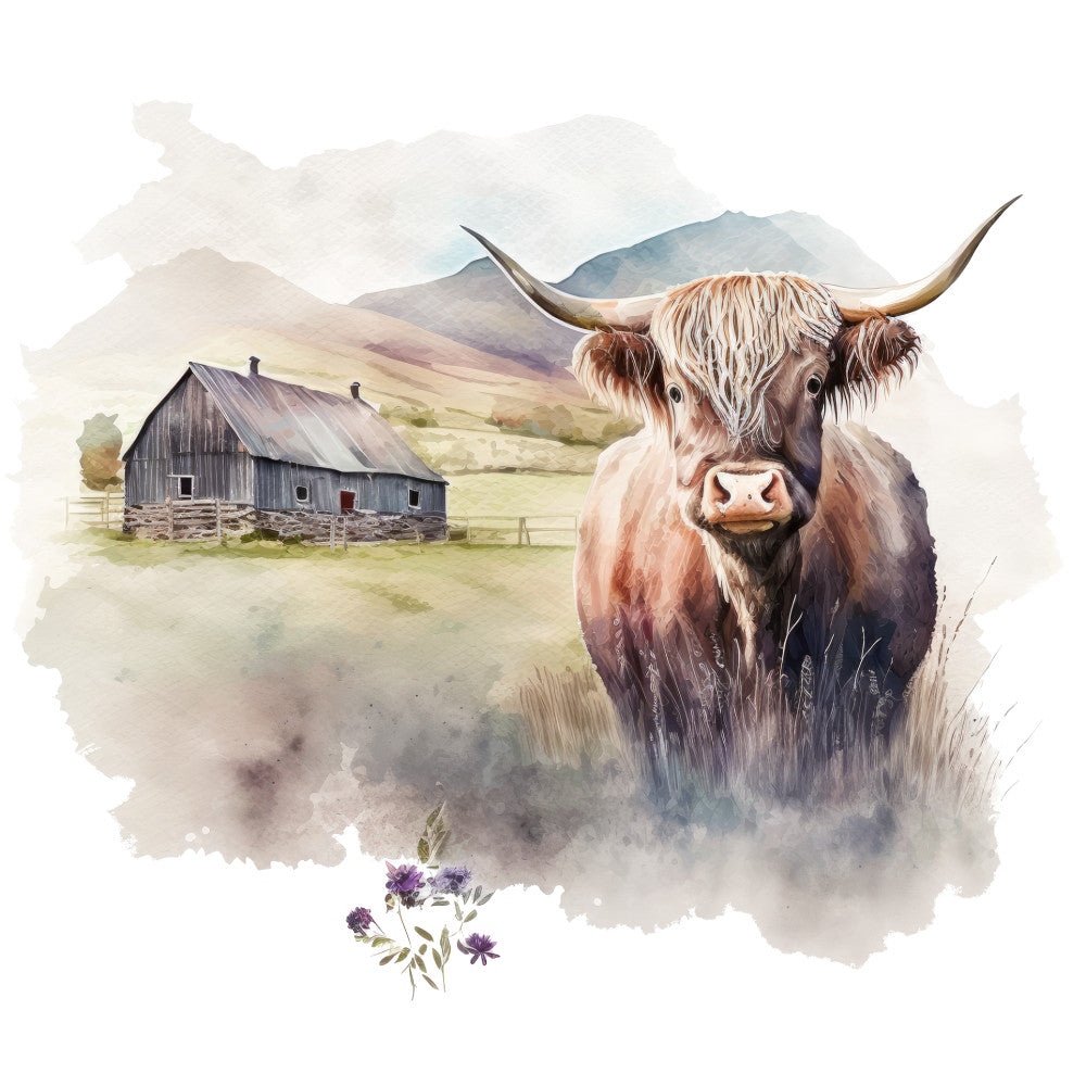 Watercolor Highland Cows Fabric Panel 7