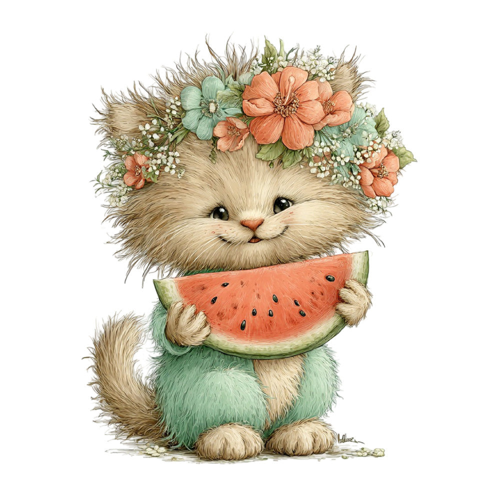 Whimsical Summer Cat Fabric Panel 36