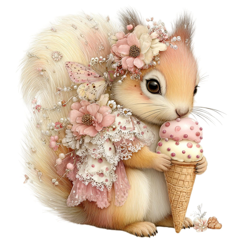 Whimsical Summer Squirrel Fabric Panel 42