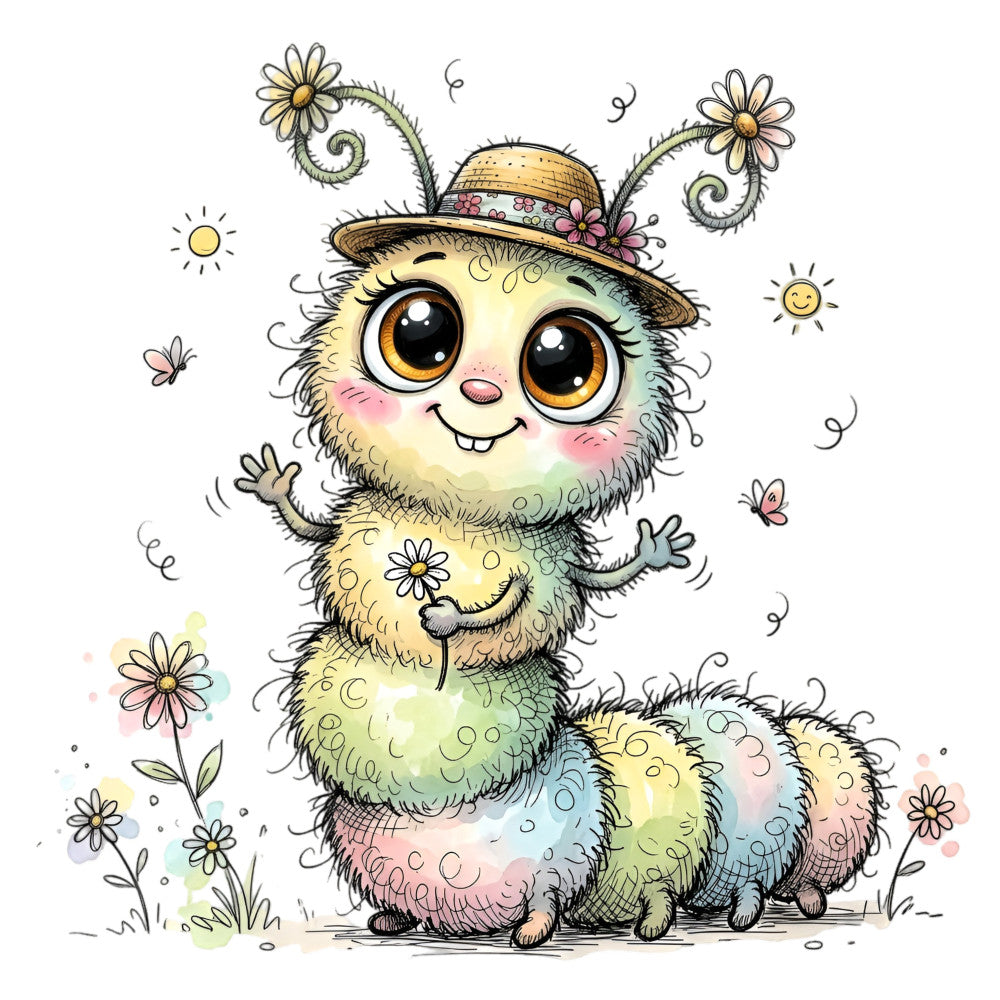 Summer Whimsical Caterpillar Fabric Panel 25