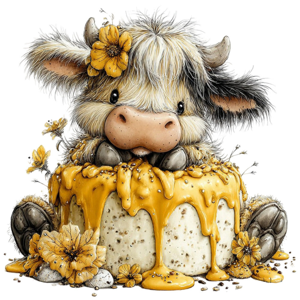 Yellow Highland Cow Fabric Panel 24