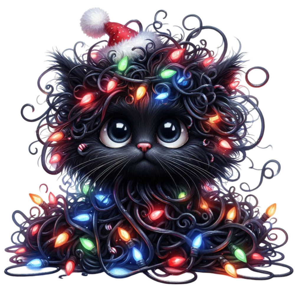 Tangled Christmas Cat Fabric Panel 8