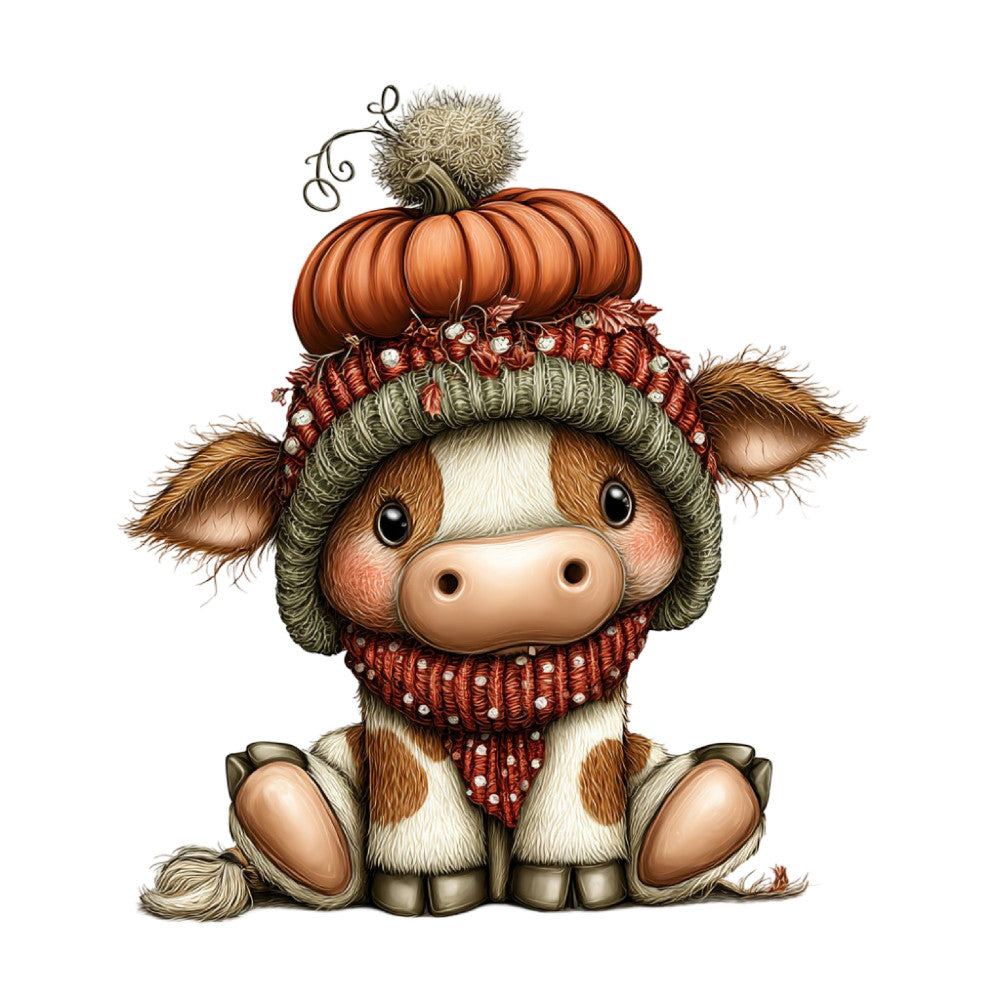 Whimsical Autumn Cow Fabric Panel 23